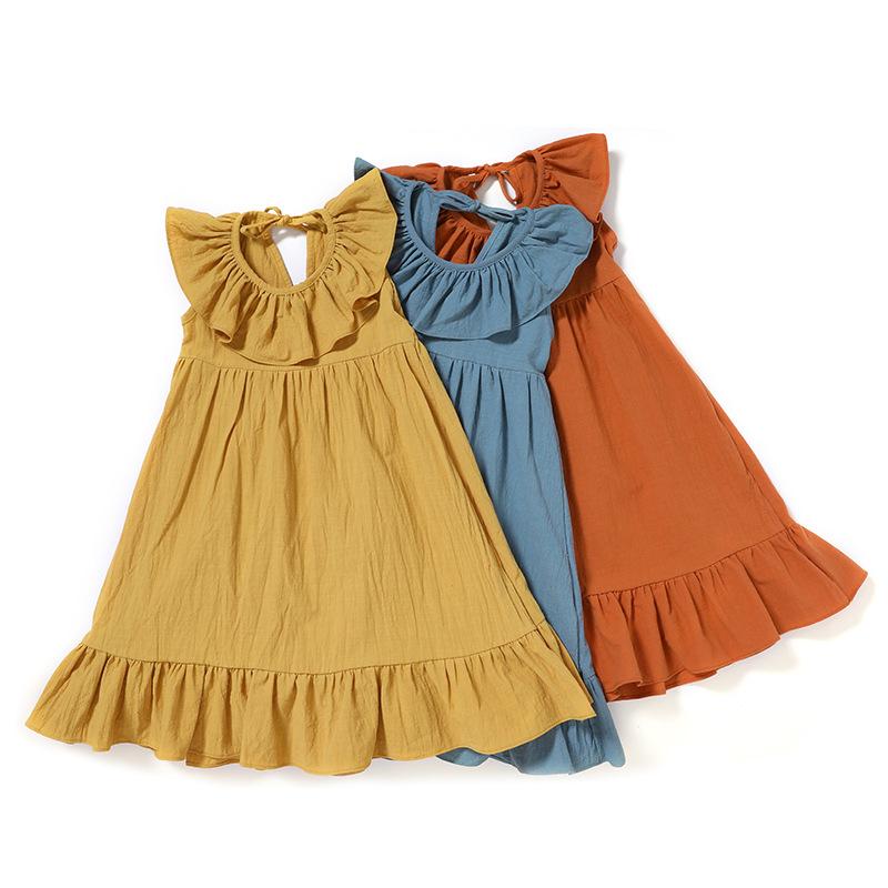 Dziewczęce Sukienki Z Falbankami W Jednolitym Kolorze
