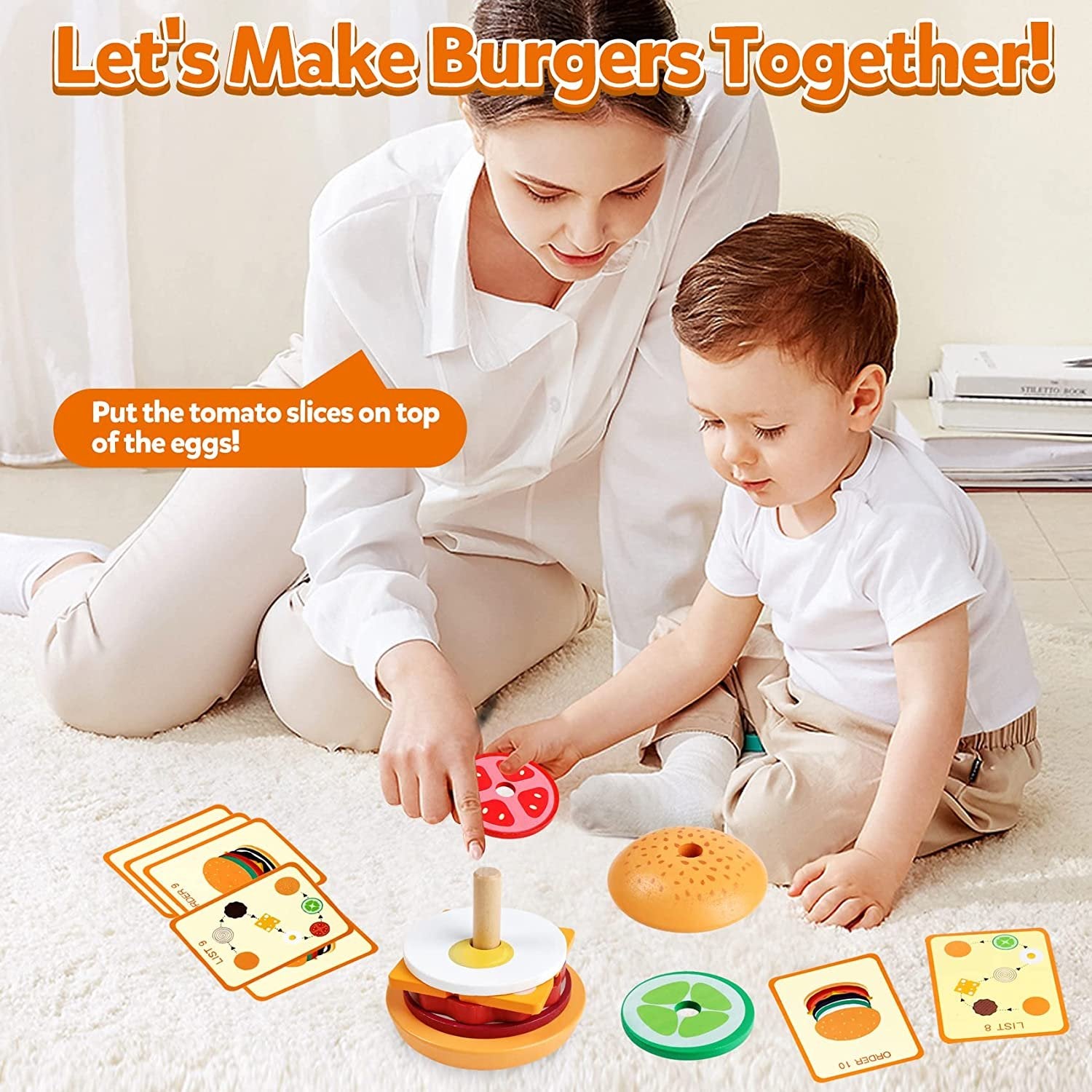 Drewniane Zabawki Do Układania Kanapek Z Burgerami Dla Dzieci