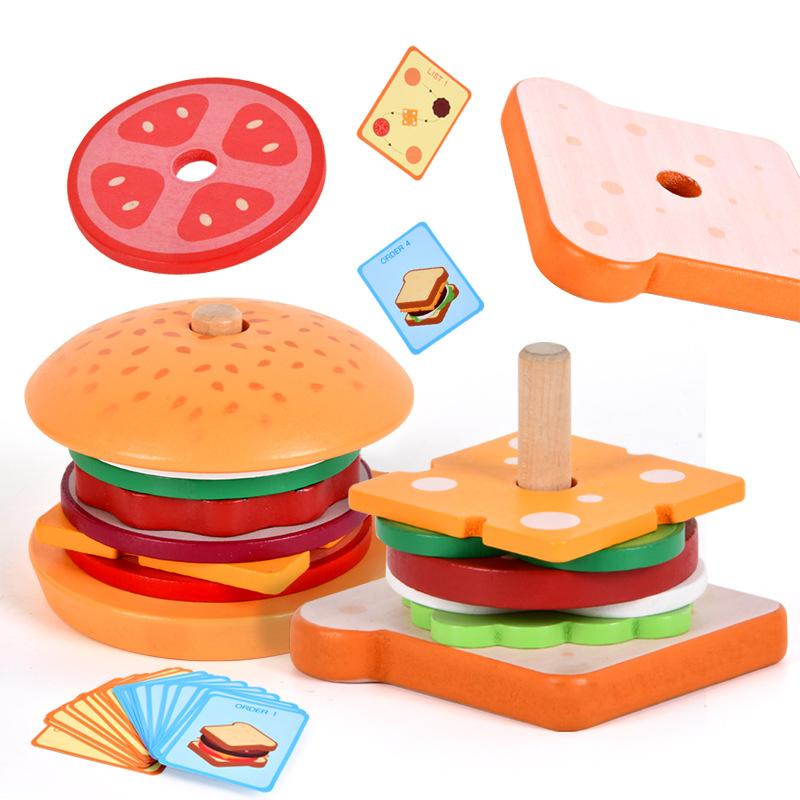 Drewniane Zabawki Do Układania Kanapek Z Burgerami Dla Dzieci