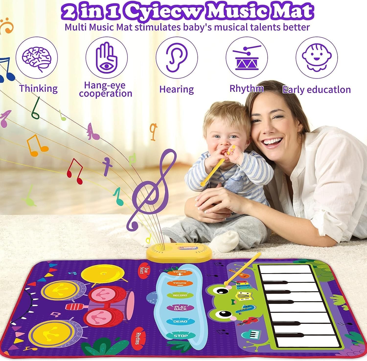 Mata Muzyczna 2 W 1 Z Pałeczkami Perkusyjnymi Dla Małych Dzieci