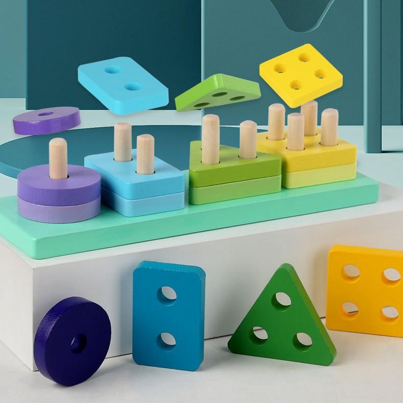 Drewniany Zestaw Zabawek Montessori Dla Dzieci Dopasowujący Kształty