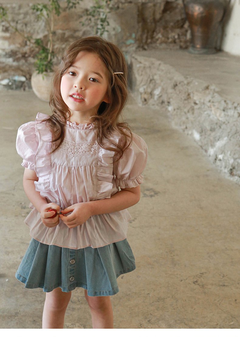 Dziewczyny Fashion Lace Waist Solid Color Shirt