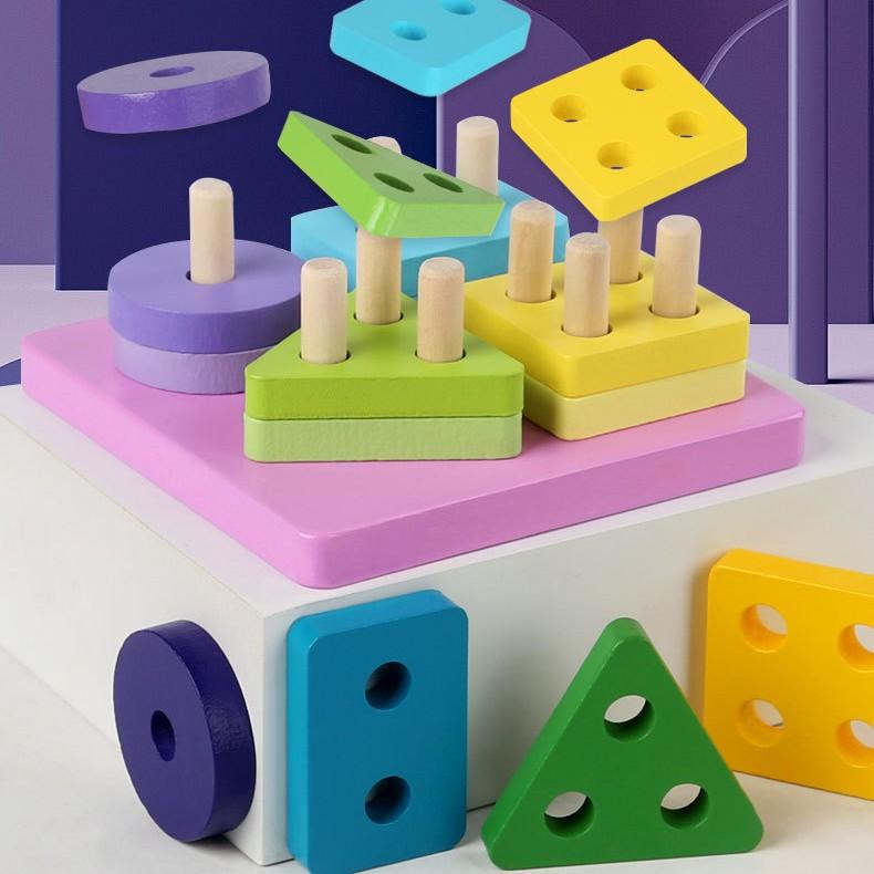 Drewniany Zestaw Zabawek Montessori Dla Dzieci Dopasowujący Kształty