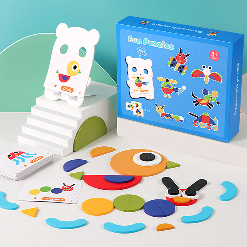 🎁Drewniane Zwierzęta Kreskówkowe Dla Dzieci Montessori Zabawne Puzzle Zabawki Edukacyjne