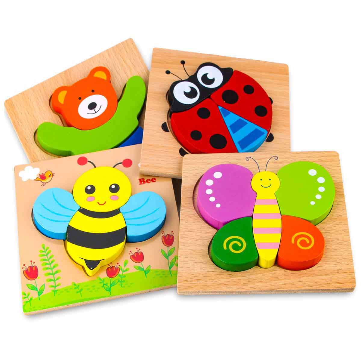 Drewniane Klocki Konstrukcyjne Zwierzęta Puzzle Zabawki Edukacyjne