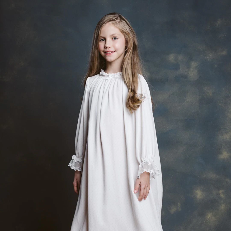 Dziewczęca bawełniana koszula nocna z koronką w kropki