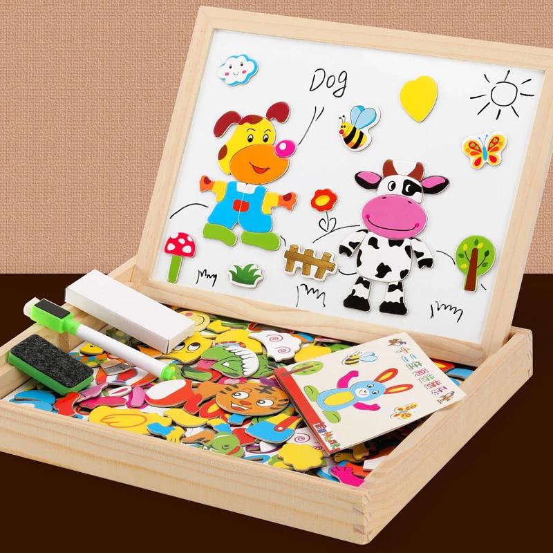 Dziecięce Drewniane Puzzle Magnetyczne Ze Zwierzętami Zabawki Edukacyjne