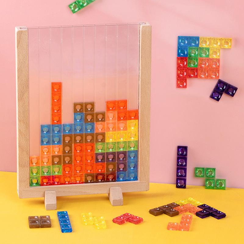 Przezroczyste Drewniane Klocki Logiczne Tetris