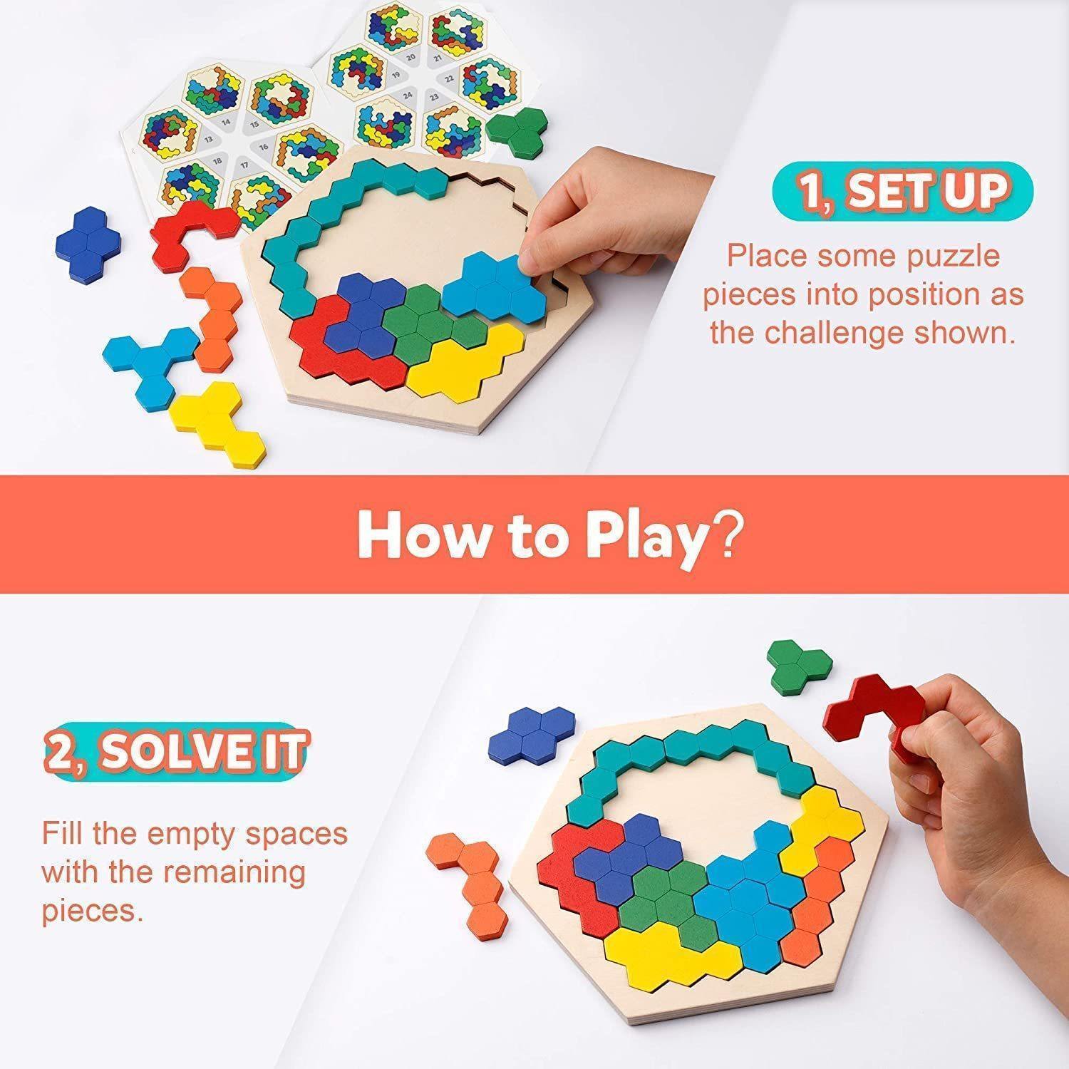 Drewniane WielokąTne Geometryczne Puzzle Zabawki - Pellelife