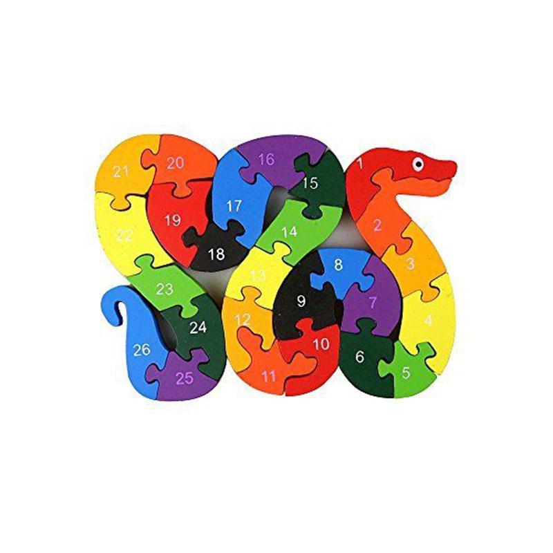 26 Alfanumeryczne, Drewniane Puzzle W Kształcie Skręconego Węża