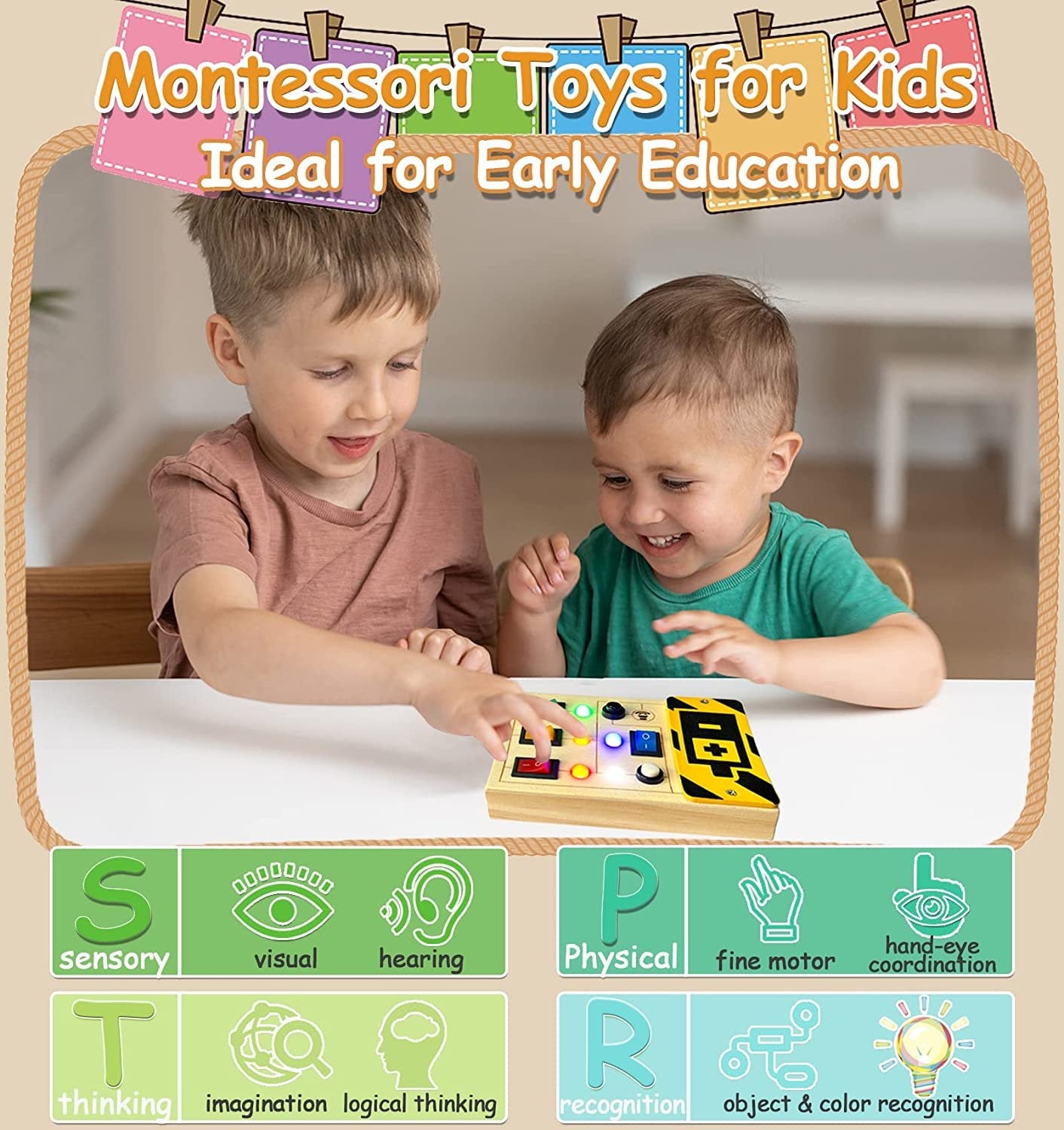 Drewniany Przełącznik LED Dla Dzieci Ruchliwa Tablica Montessori Zabawki