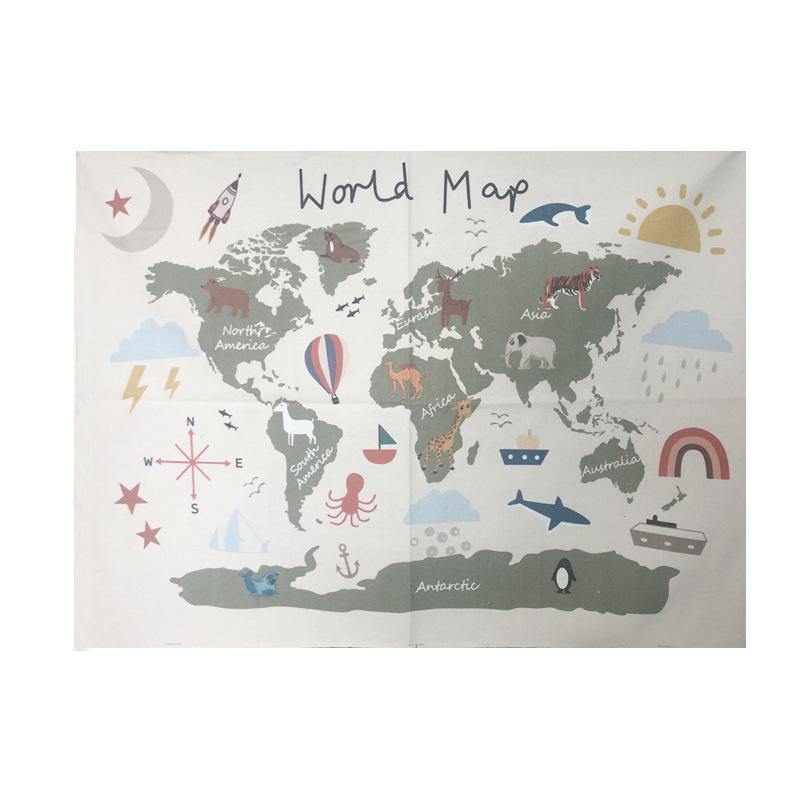 Wisząca na płótnie mapa świata, rekwizyty fotograficzne dla dzieci - Pellelife