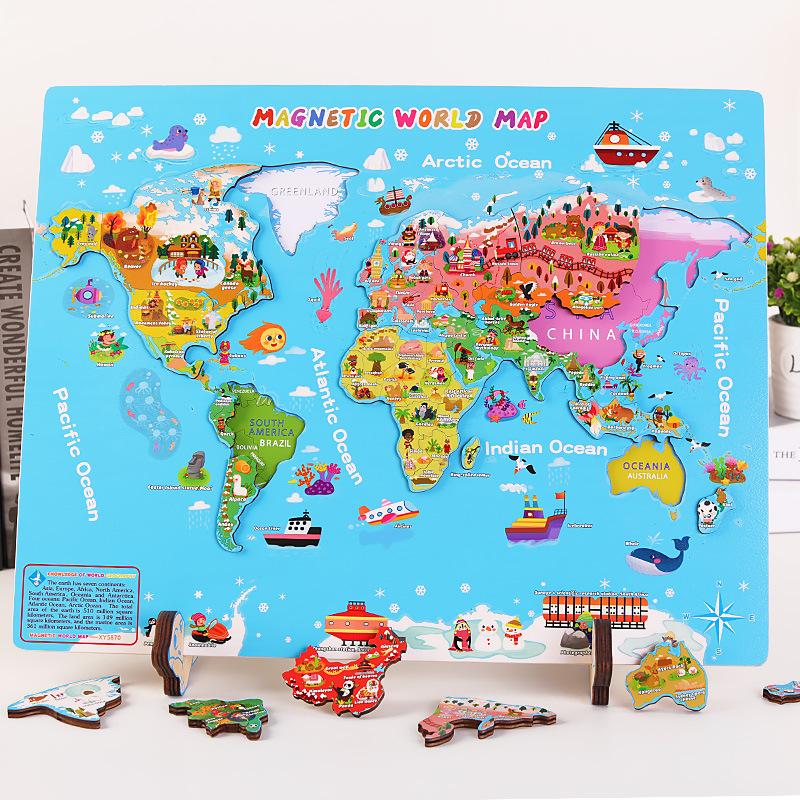 Dwie W Jednym Mapy Drewniane Zabawki Magnetyczne Puzzle
