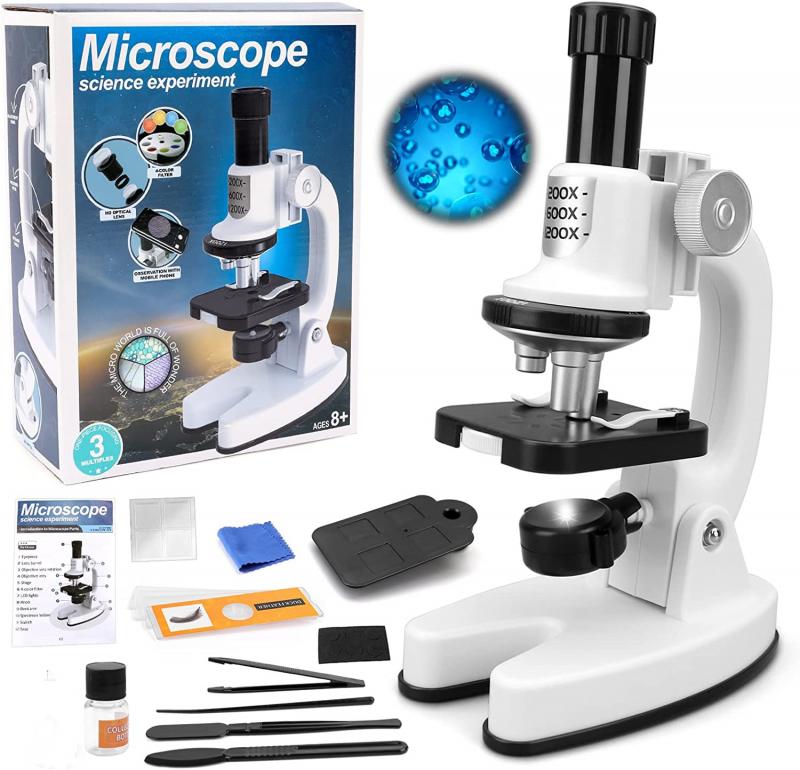 Zestaw Przenośnego Mikroskopu Dla Dzieci Z Oświetleniem LED I Podstawką Na Telefon Komórkowy