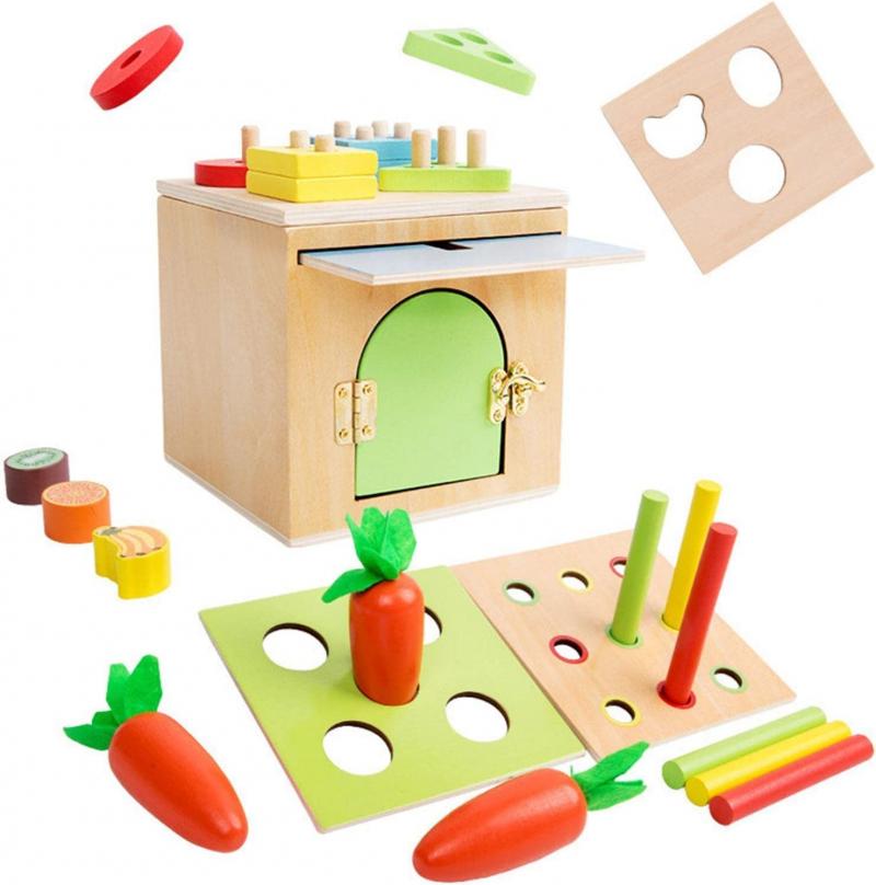 6 w 1 Montessori drewniane zabawki pudełko inteligencji